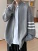 Herren Modischer Rogue-Stil Cardigan-Pullover mit Doppelreißverschluss und drei Streifen
