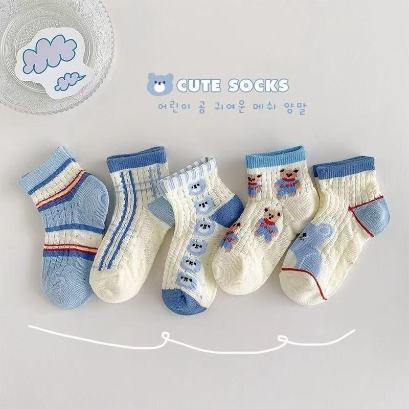 

Children Socks 5 Pack Mid-Calf Mesh Socks for Toddlers Baby Socks Soft Breathable Knit Socks with Animal Patterns L синий