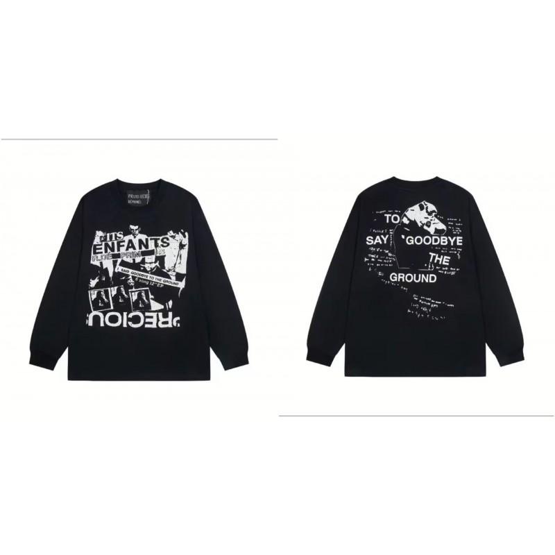 Washed Vintage Distressed Cotton Long Sleeve Tee Oversized Streetwear Style Men Casual Daily Wear