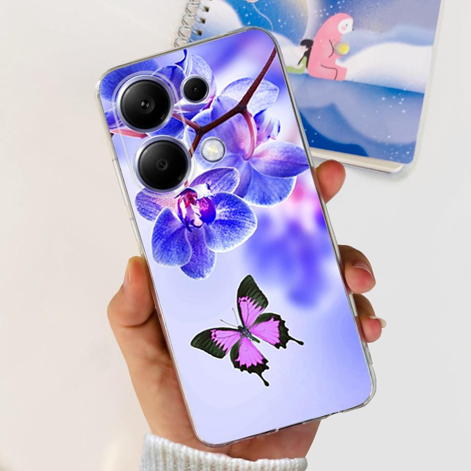 For Xiaomi Redmi Note 13 Pro 4G / 5G Back Case SOFT Slim TPU Silicone Flower Butterfly Colorful Bumper Funda For Note13 Pro Capa