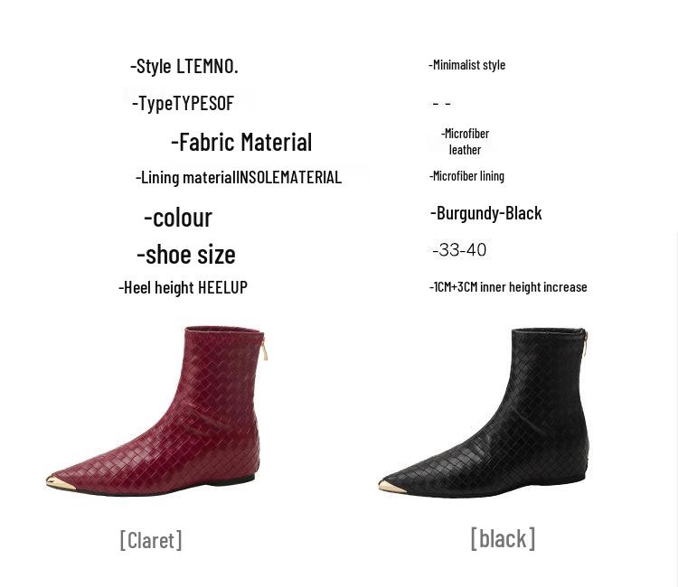 Women's Retro Pointed Toe Ankle Boots - Woven, Slimming Design & Inner Lift for 2025 Autumn/Winter Collection.