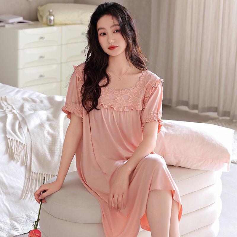 Pajamas Women's Summer Modal Women's Pajamas Dress Summer Women's Middle-aged Mom Ice Silk Thin Summer Dress
