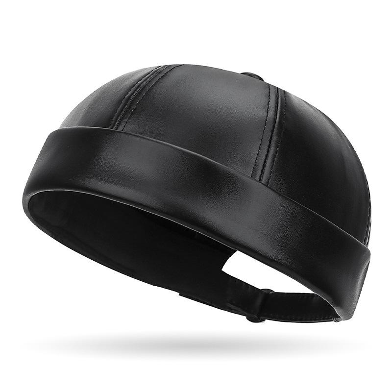 

Retro PU Leather Tang Hat: Unisex Elegant Melon Skin Design for Autumn & Winter Adjustable чорний