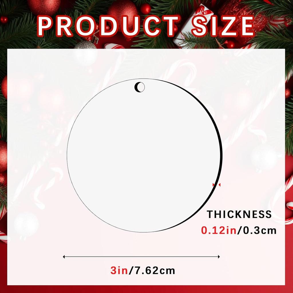 55Pcs 3 Inch Sublimation Ornament Blanks Bulk Round Ornaments MDF Double Side Sublimation Blanks Ornaments Products Keychains Heat Transfer for DIY
