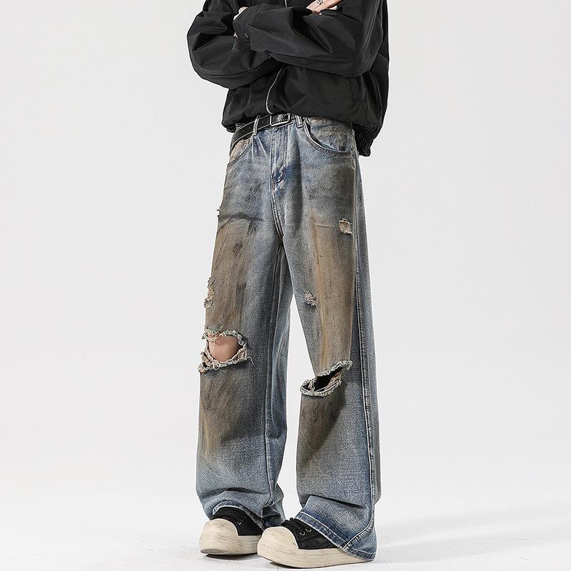 Fable Women's Blue New Spring And Summer Scimitar Pants Dirty Pants Burned Fried Salt Water Washing Street Jeans Trousers Cm