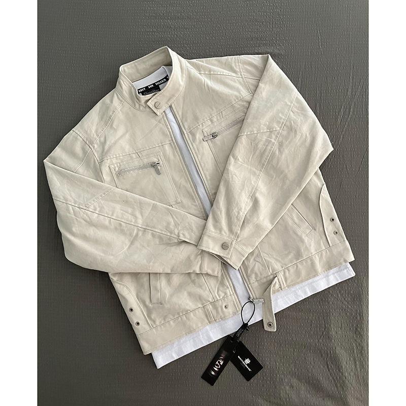 

Чоловіча вінтажна робоча куртка молочного кольору - Американський стиль Осінь/Зима Стійка стійка Чистий крій XXXL брудно-білий