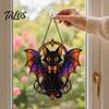 Cute Animal Themed Gift Halloween Bat Cat Suncatcher, Stained Glass Style Acrylic Sun Catcher, Gothic Black Catcher Hanging Ornament for Home