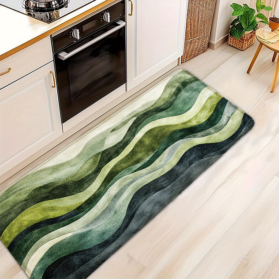 Green Gray Corrugated Print Bath Mat, Non-Slip Rug, Dual-Tone Decor for Bathroom, Kitchen, Entryway, Housewarming Gift
