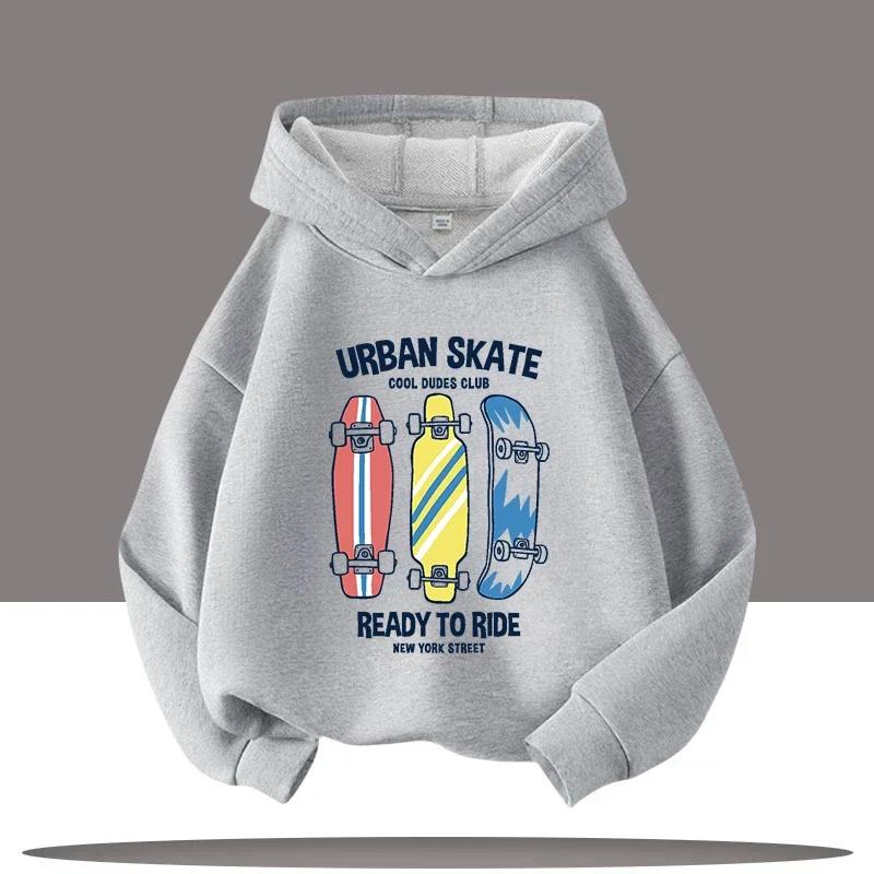 Autumn Winter Skateboard Cool Print 7-13Y Children's Hoodie Warm Girl Casual Top Kid Casual Clothes Boy Sportswear Sweatshirt