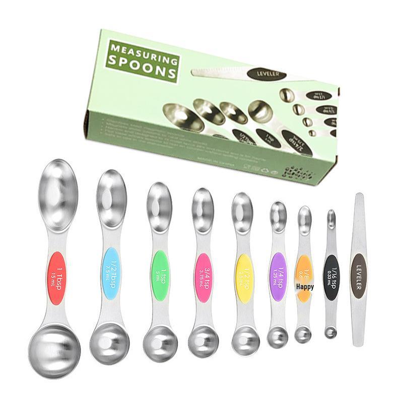 9-Piece Dual-End Stainless Steel Magnetic Measuring Spoons with Gram Scale