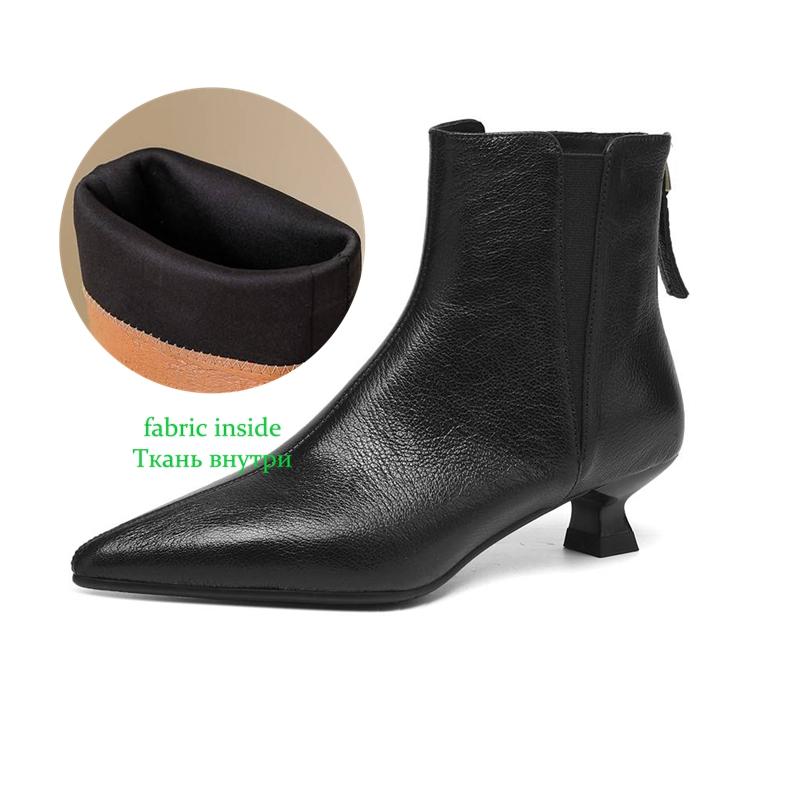 Krazing Pot Sheepskin Winter Pointed Toe Preppy Style Stiletto Thin Med Heels Women Zip Light Shoes Women Ankle Boots 38