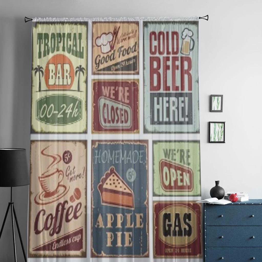 Vintage Style Signs Průsvitné závěsy do obývacího pokoje Průhledný tyl Ošetření oken Ložnice Kuchyň Domácí Dekor Závoj Závěsy