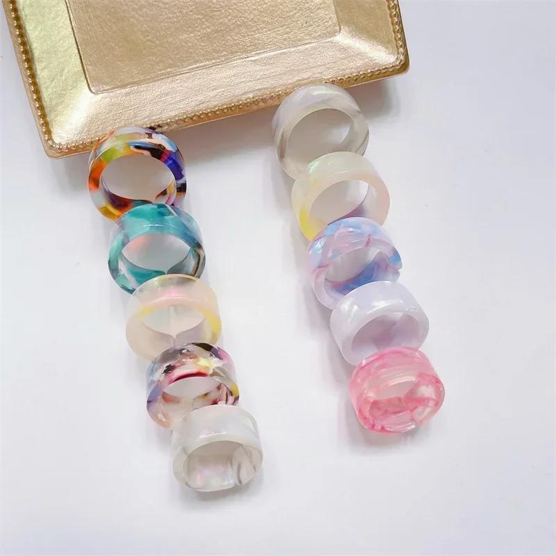 Colorful Open Marbling Ring Aesthetic Acetate Colorful Acrylic Thick Round Rings for Women Girls Jewelry Accessories Gifts