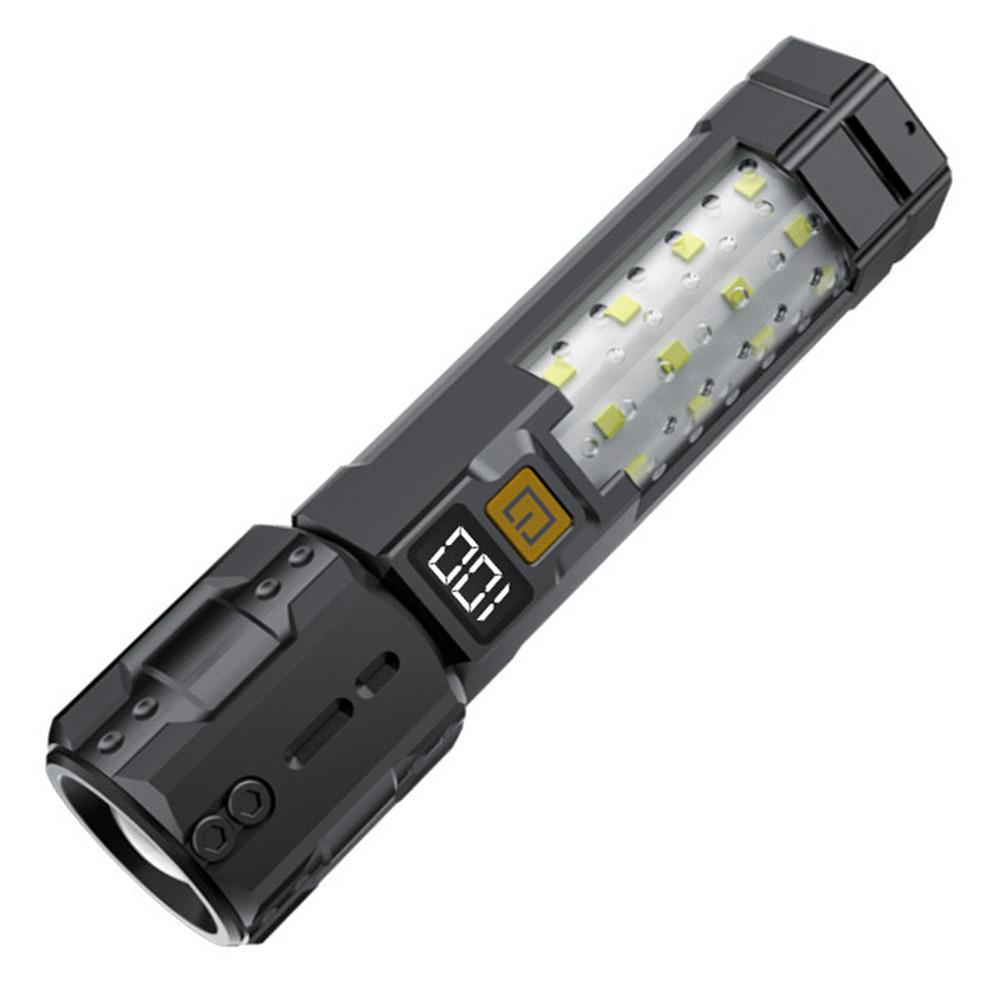 

Portable Zoomable Waterproof Torch Light LED Flashlight With Side Cobs Light 6 Lighting Modes Rechargeable Torches For Outdoor black