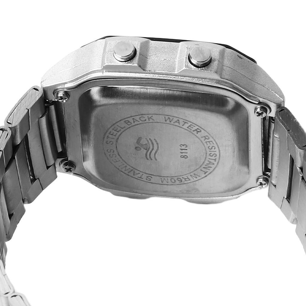 Generic Men's Vintage Digital Watch, Silver, Luminous, Waterproof, Stainless Steel Strap Buckle