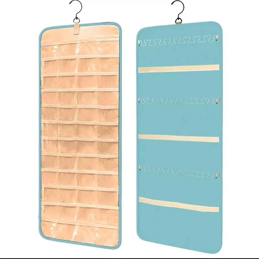 48 Pocket Oxford Fabric Double Sided Hanging Jewelry Organizer Storage Necklace Earring Necklace Bracelet Ring Organizer