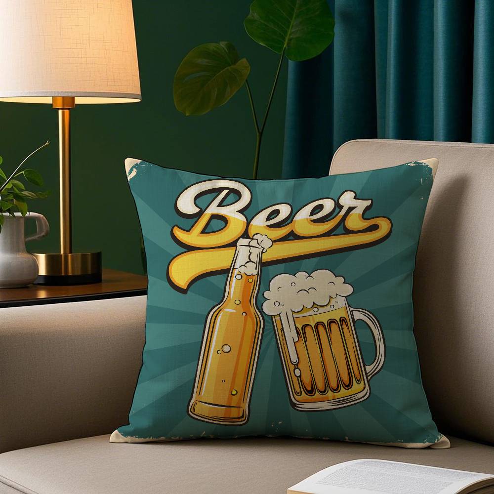 Beer Wine Retro Style Pillow Case Short Plush Print Cushion Cover Square Throw Pillow Covers Sofa Home Decor