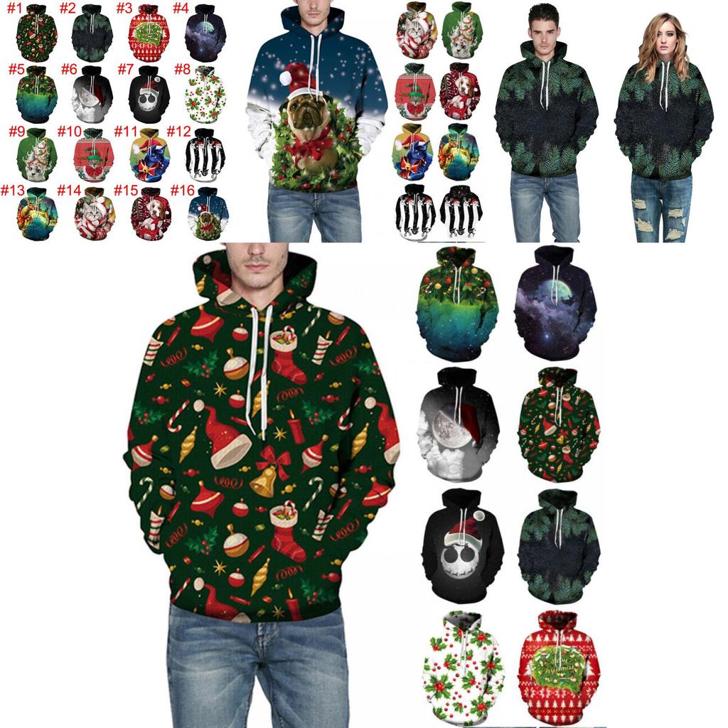Festive Men Women Christmas 3d Graphic Printed Hoodie Sweatshirt Jumper Tops