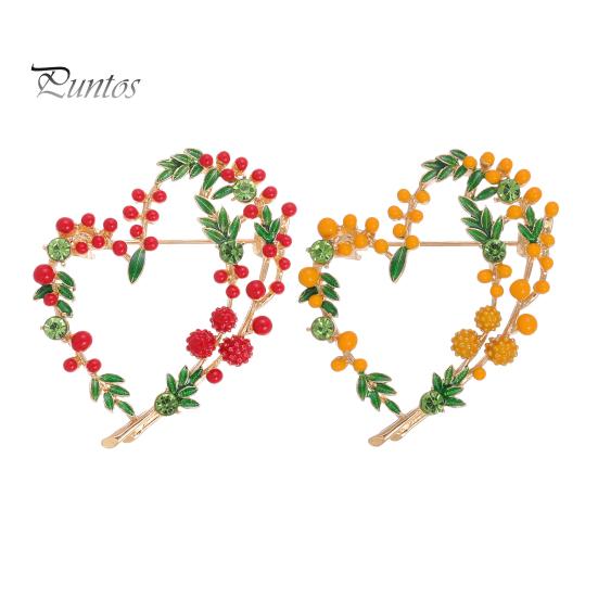 Vintage Oil Drop Mimosa Fruit Brooch Love Wreath Corsage Shiny Rhinestones Clothes Hat Badge Mother Day Gift