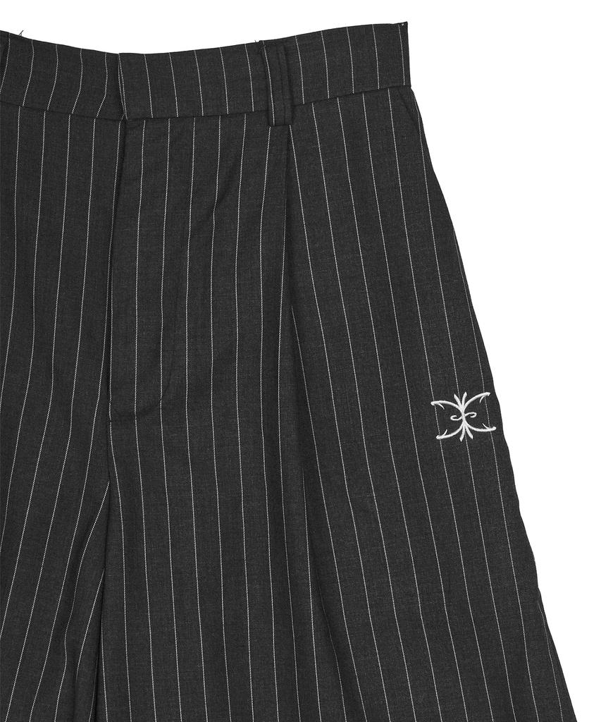 Neiseieo Striped Pintuck Bermuda Wide Pants (Dark Gray)