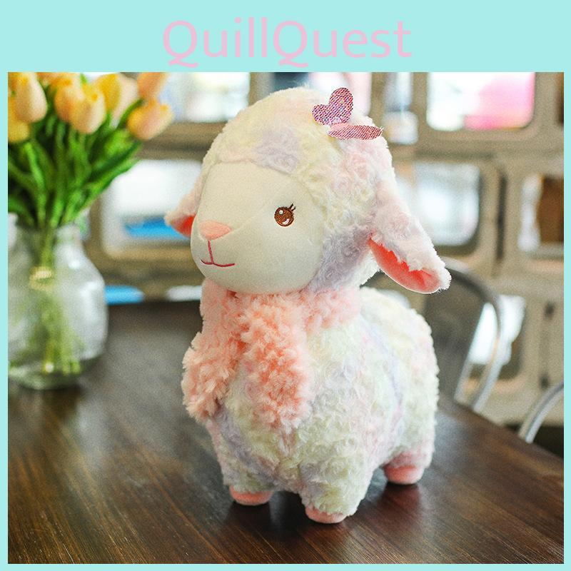 Cute Sheep Rainbow Plushie Animal Toy With Short Pile Fabric For Playroom Kids