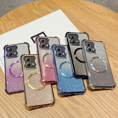 Capa de celular luxuosa, à prova de choque, com anel magnético transparente, para Motorola Moto G84 G54 G82 5G G52 G71S G10 G20 G30, capa macia e brilhante