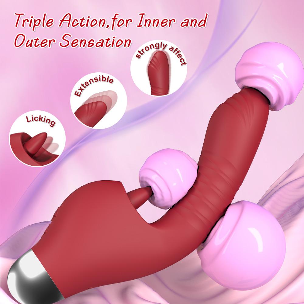 2 IN 1 Telescopic Dildo Vibrator Licking Sucking Clitoris Stimulator G-Spot Massager Female Masturbator Sex Toy Adult Couple 18+