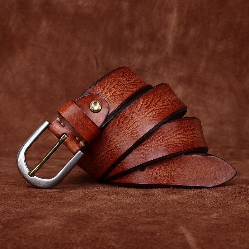 

Retro Simple Fashion Casual Style Handmade Men S Belt First Layer Cowhide Stainless Steel Buckle Genuine Leather Belt Men S Trendy 125cm