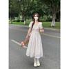 Floral square neck dress women's summer new sweet waist and thin medium and long super fairy first love skirt