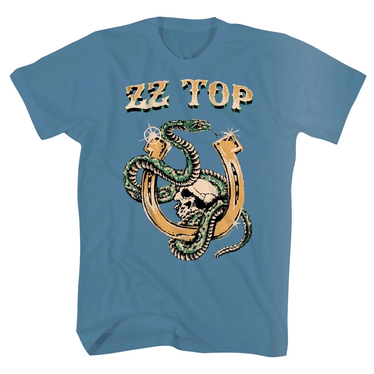 Men s ZZ Top Horseshoe, Skull & Snake T-shirt Small Indigo XS