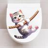 Cute Cartoon Kitten Holding Rope Toilet Wall Sticker Self-Adhesive Removable for Bedroom Living Room Study Decor