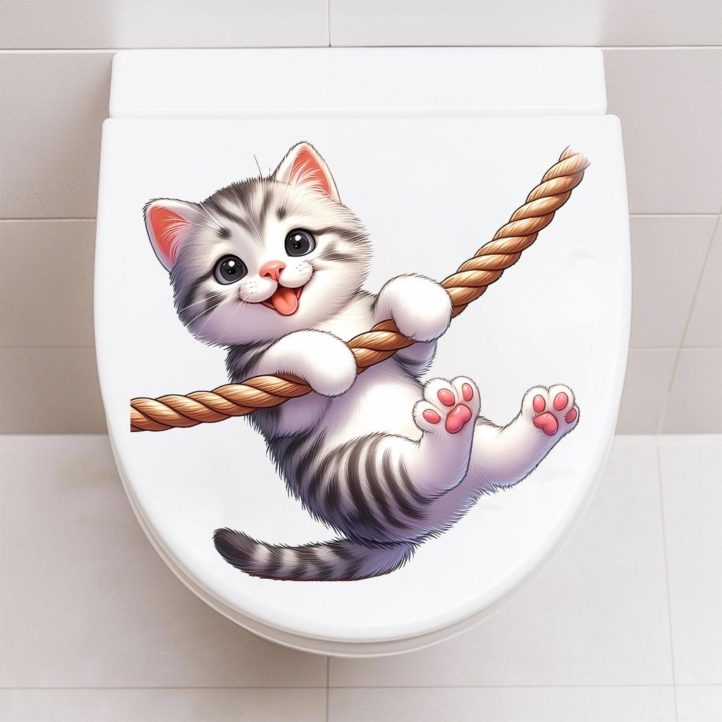 Adorable Cartoon Kittens Clutching Jute Rope Bedroom Living Room Study Wall Decals for Decorative Enhancement