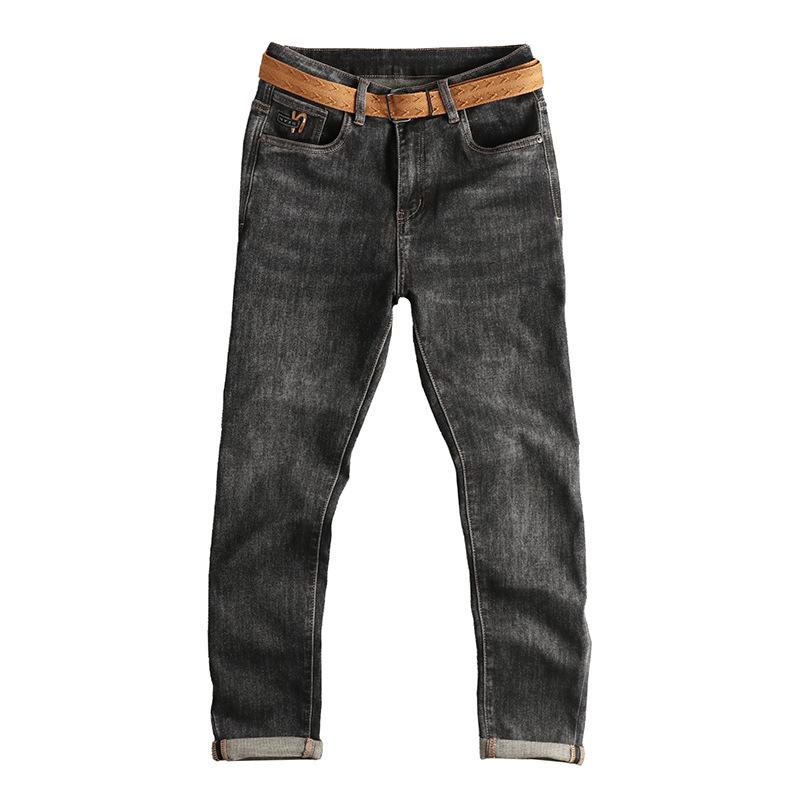 Men's Dark Grey Slim Straight Distressed Jeans with Belt