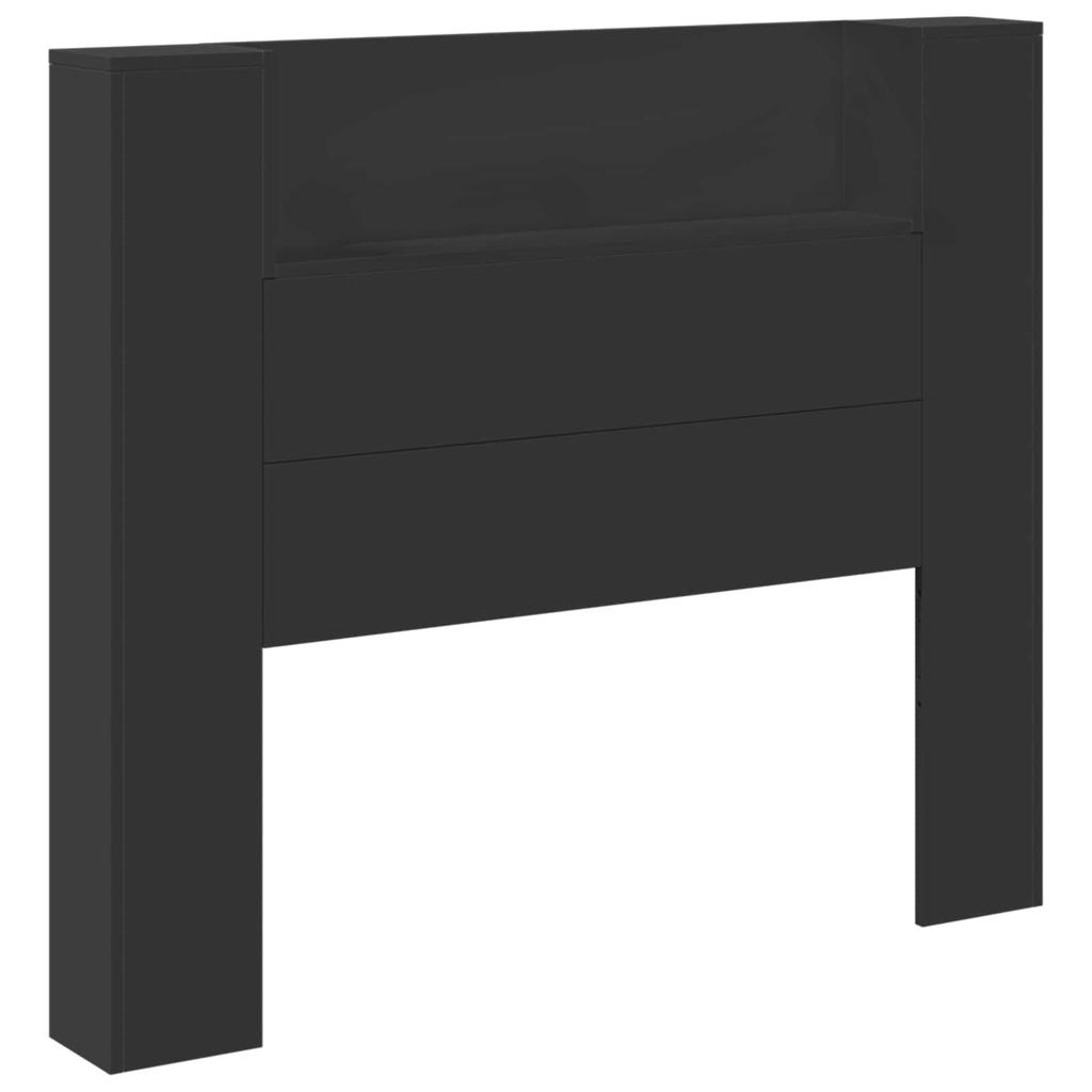 Storage Headboard with LED Black Wood Based Material