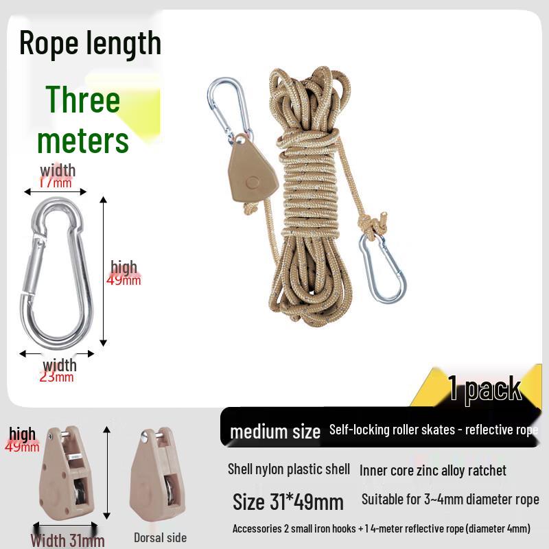 Outdoor Tent Guy Line with Pulley Adjuster