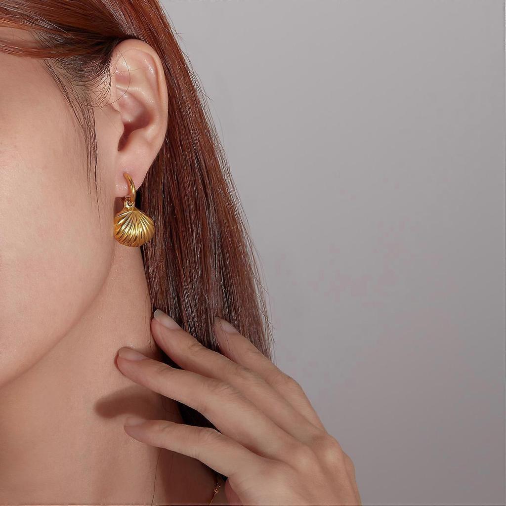 Shell Hoop Earlobe Earrings – Stainless Steel, Nontarnish Earring, Ocean Style Hoop Earring for Women Waterproof,Color Not Fade