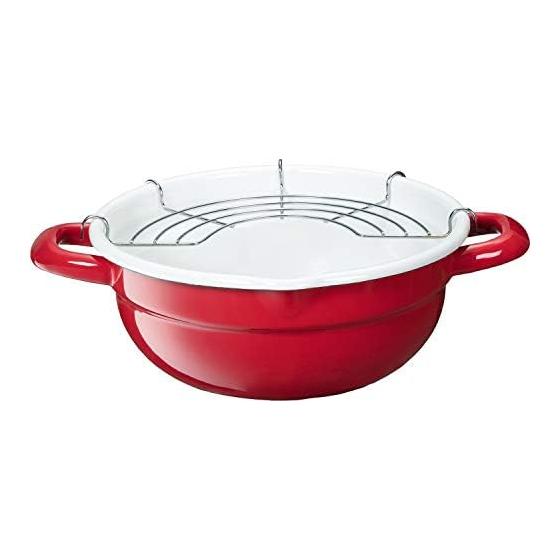 Takagi Metal Tempura Pot Fondue Pot Fry Pot Enamel IH Compatible 20cm Red TP-20R-RW
