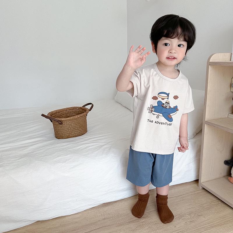 Girls' Summer Cotton Pajama Set - Breathable Cartoon Shorts and Round Neck Top