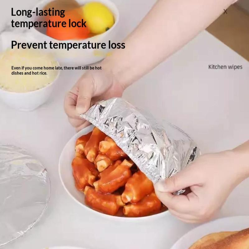 100Pcs Disposable Stretch Fresh-keeping Food Covers Aluminum Foil Elastic Lids for Refrigerator Use