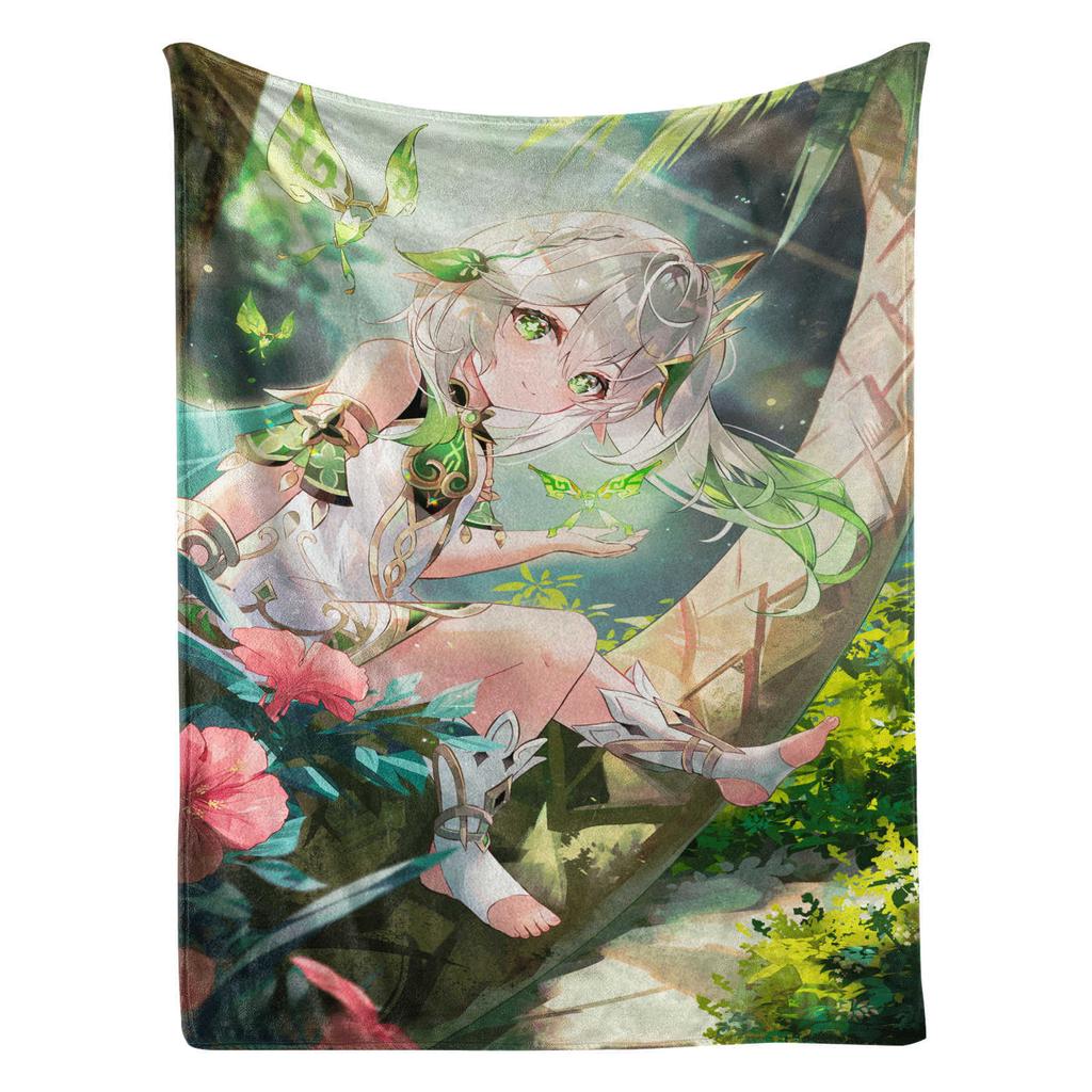 Game Genshin Impact Nahida Green Flannel Blanket Cover Warmth Soft Anime Blanket Multifunctional Decor Home Universal Blankets