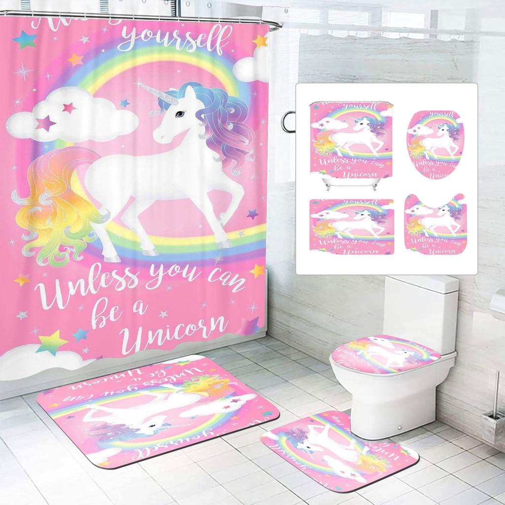 Unicorn Curtain Waterproof Bathroom Accessories 4 Piece Set Mats Home Curtains Decor Luxury Toilet Accessories
