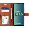 Coque de protection - BOOLING - pour Samsung Galaxy A15 - Cuir PU Marron - 2 Verres Trempés - Élégant et rétro