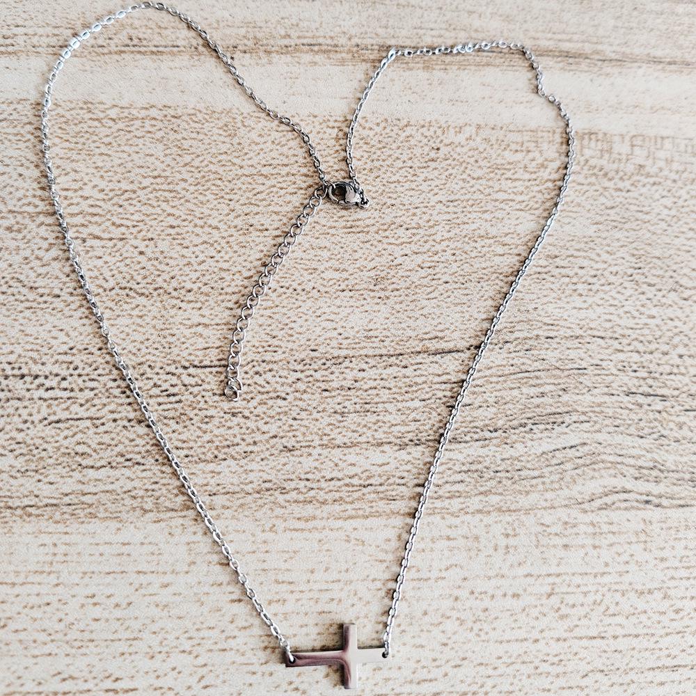 Stainless Steel Double Hole Gold Cross Necklace