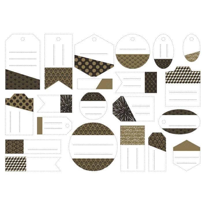 21 Perforated Labels - Black, Gold &; White