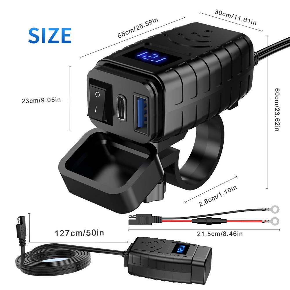 Motorcycle USB Charger PD & Quick Charger 3.0 QC3.0 Fast Charging USB Port QC3.0 Fast Charging PD Quick Charger 3.0 For