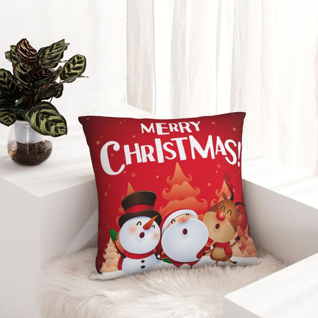 Christmas New Year Pillowcase Printing Polyester Cushion Cover Gift Santa Pillow Case Cover Home Zipper 18''
