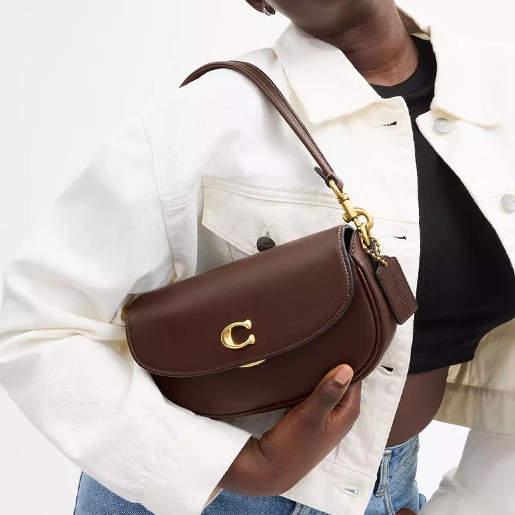 Coach Satteltasche Emmy 23 Logo-Schlossverschluss Ledersatteltasche Handtaschen Damen Messing Ahorn CR667-B4MPL