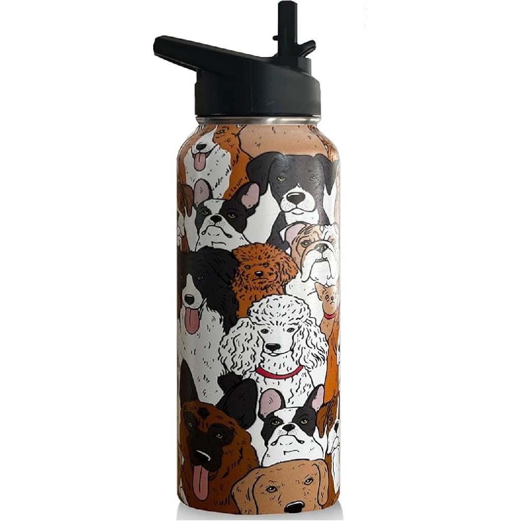 32oz Soccer Water Bottle Insulated Vacuum Stainless Steel Tumbler Travel Mugs With Straw for Gym Camping Hiking