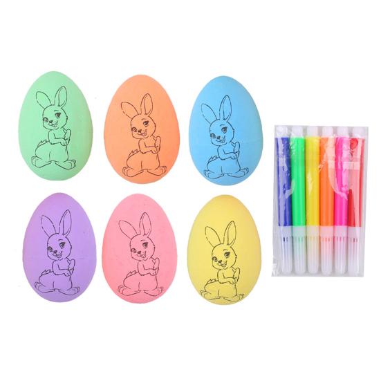 

Набор для самостоятельной росписи пасхальных яиц из 6 предметов с 6 цветными ручками, раскрашиваемый кролик, цыпленок, красочный белый набор для творчества, набор для украшения яиц из пенопласта своими руками B