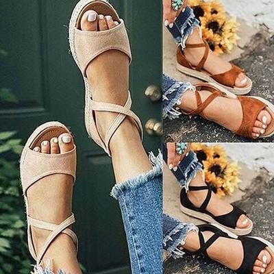 Sandalias de vendaje étnico estudiantes zapatos de mujer huecos planos tamaño 35-43
